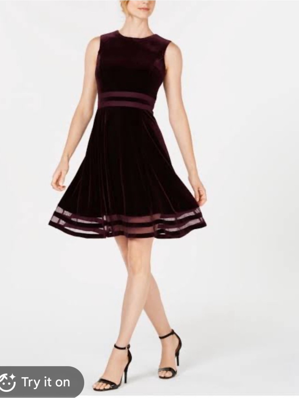 Calvin Klein Purple Velvet 2 Piece Sleeveless Illusion A-Line Dress Size 12
